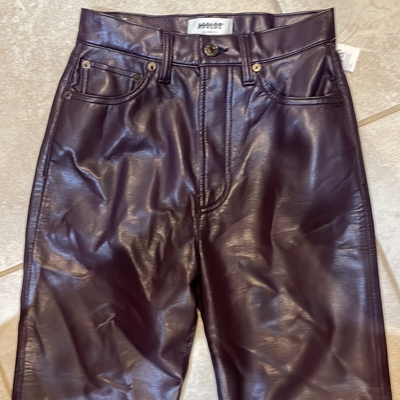 NEW! AGOLDE 90’s Pinch Waist Recycled Leather Straight Crop Pants 24 Purple - Picture 7 of 10